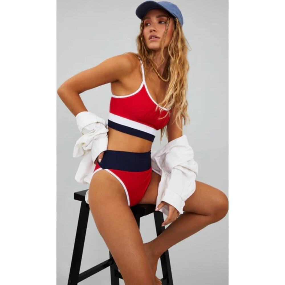 Beachriot Eva Top Sz M Marching Bottom Sz L Americana Colorblock Bikini NEW